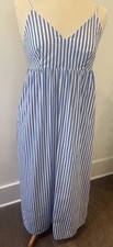 Quince Organic Cotton Strapped XS Maxi Dress Empire Waist Blue Stripe Smock Back