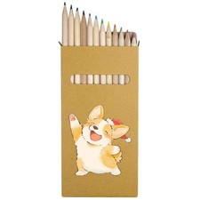 12 x 'Cute Christmas Corgi' Long Colour Pencils PE00086673