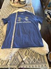 Mens Under Armour Heat Gear Tee Blue Logo Shirt T-shirt Large Loose Too