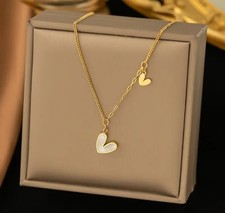 Gold Plated Stainless Steel Hollow Heart Necklace for Women   Adjustable Chain
