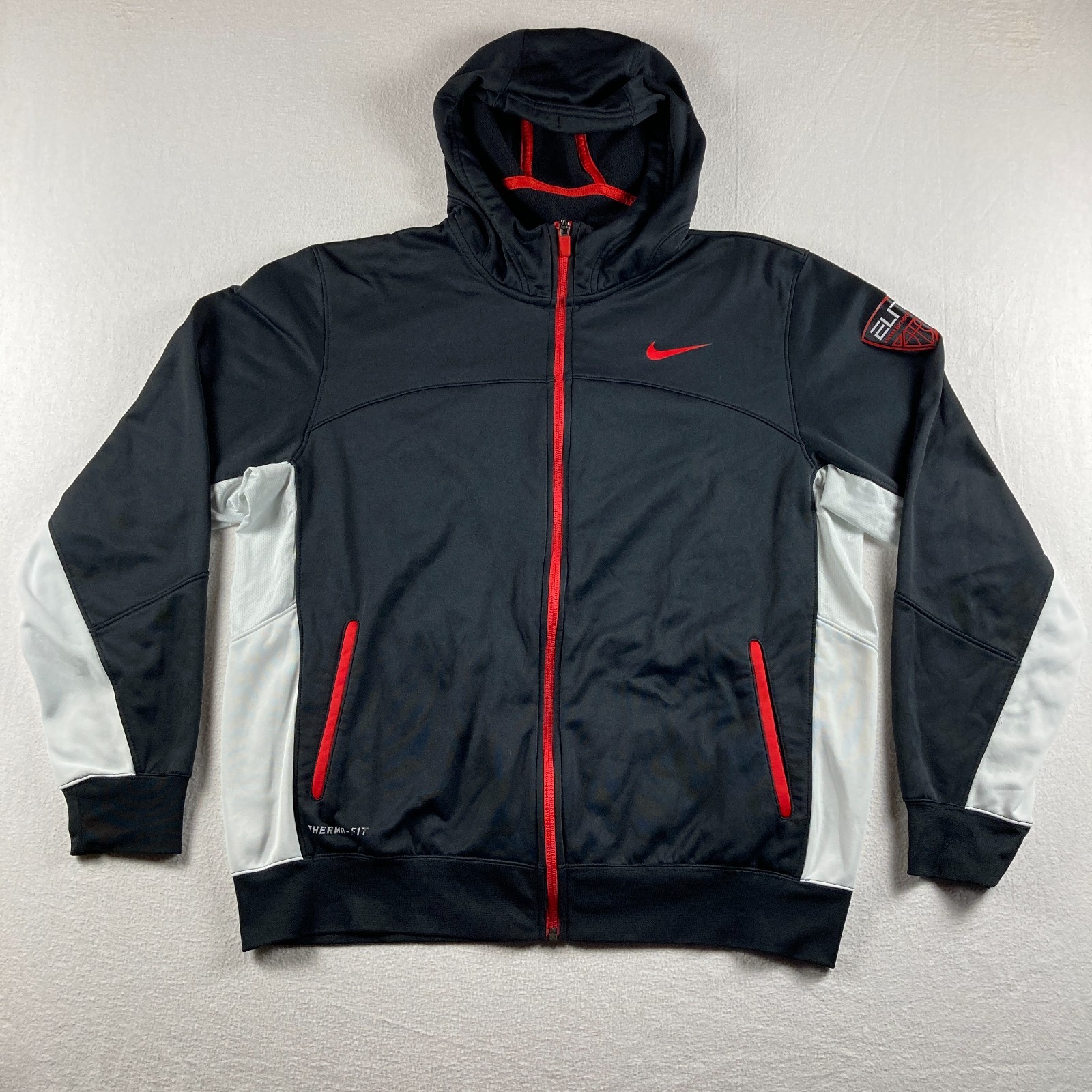 SACAI X NIKE Nike Elite Felpa con Cappuccio Uomo Large Nero Rosso Full Zip Therma Fit Giacca Basket