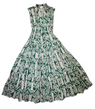 Pinch Green White Tropical Leaf Maxi Dress Medium Rayon Tie Waist Boho Resort