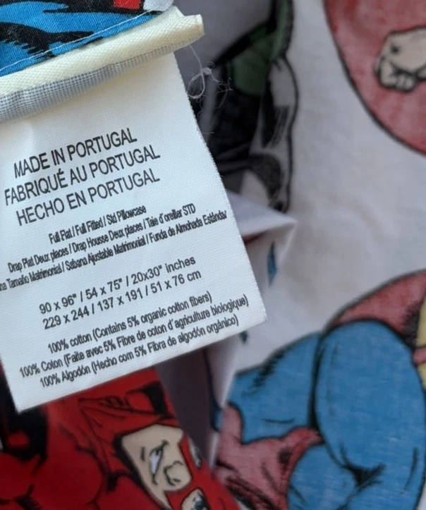 Sábana plana Pottery Barn Kids Liga de la Justicia tamaño completo 100 % algodón Batman Superma Foto 4 de 4