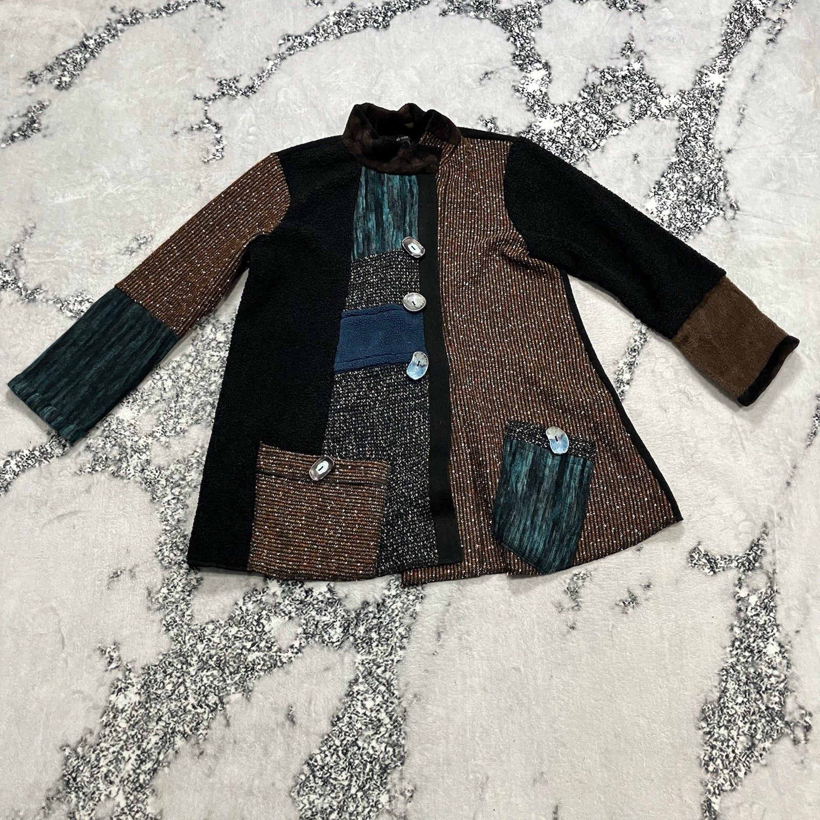 Ali Miles Patchwork Button Jacket Women’s Size Me… - image 1