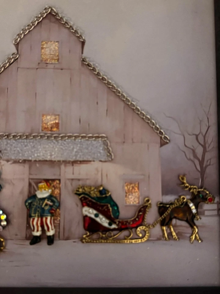 Original Designs Christmas Jewelry Tree Barn Scene Framed Art Mixed Media 15"x12 - Image 4 of 4