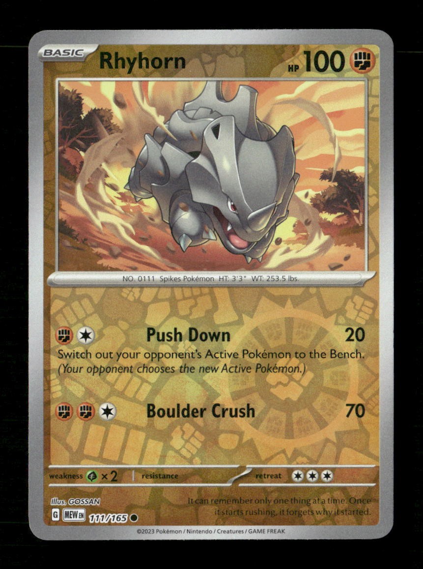 Rhyhorn Reverse Holo Common SV: Scarlet & Violet 151 111/165 NM Pokemon NM