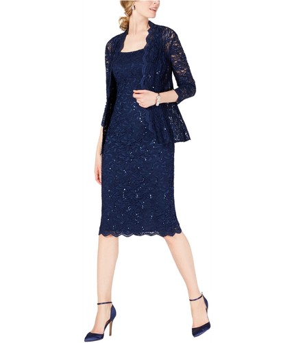 Alex Evenings Womens Lace Sheath Dress, Blue, 14