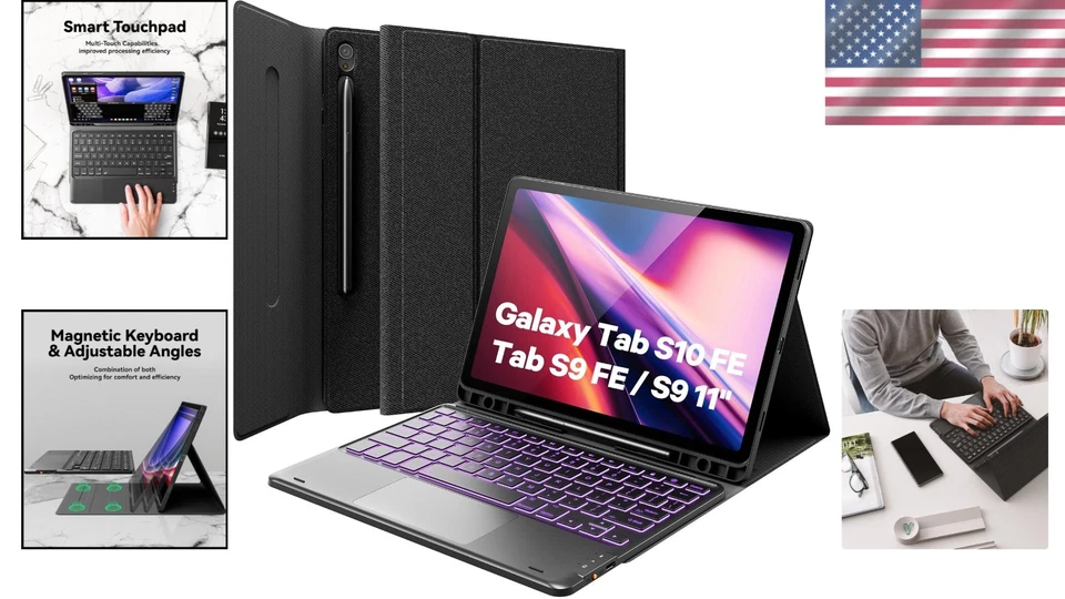 Touchpad Keyboard for Galaxy Tab S9 11 Inch, Magnetic, Black - Image 2 of 4