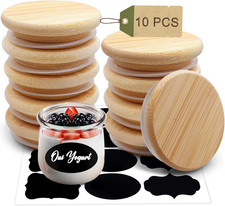 Oui Yogurt Jar Lids, Leak Proof Wooden Lids Set with Silicone Sealing Rings, Re