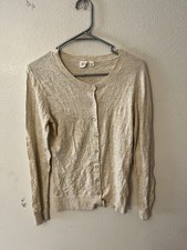 GAP, Size XS Button Lightweight, Cardigan Sweater Crew Cotton Long Sleeve Beige