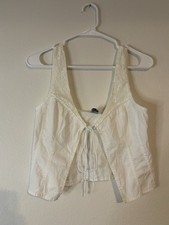 Princess Polly White Lace Accent Tie Front Cropped Camisole Women's Top Size 4