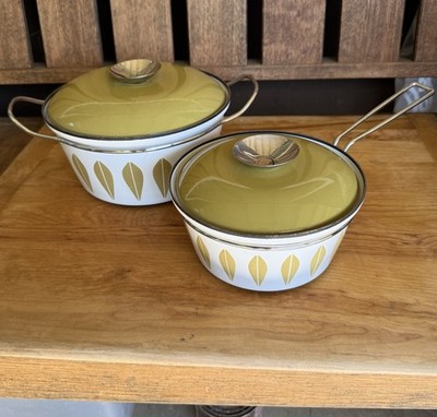 VTG 60s Cathrine Holm Enameled Mustard Gold Lotus Flower Pot & Dutch Oven Lids