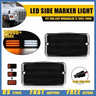 Led Sequential Front Turn Signal Lights White DRL for 1997-2006 Jeep Wrangler TJ