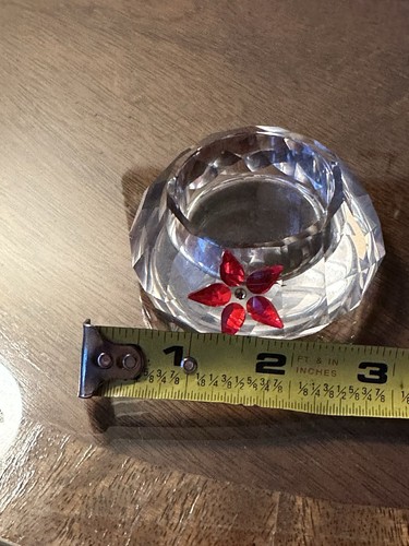 Swarovski Crystal Christmas Poinsettia Tea Light Candle Holder Tiny Chip! - Picture 8 of 10