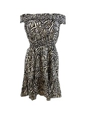 MICHAEL Michael Kors Women's Zebra-Print Off-The-Shoulder Dress (M, Khaki)