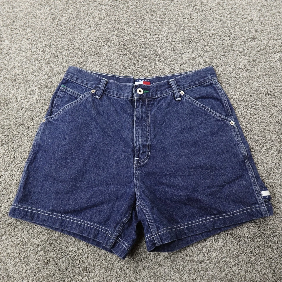 Pantalones Cortos De Colección Tommy Hilfiger Para Mujer 9 Azul Denim Carpintero Jean Jorts Trabajo Años 90 Y2K Foto 2 de 4