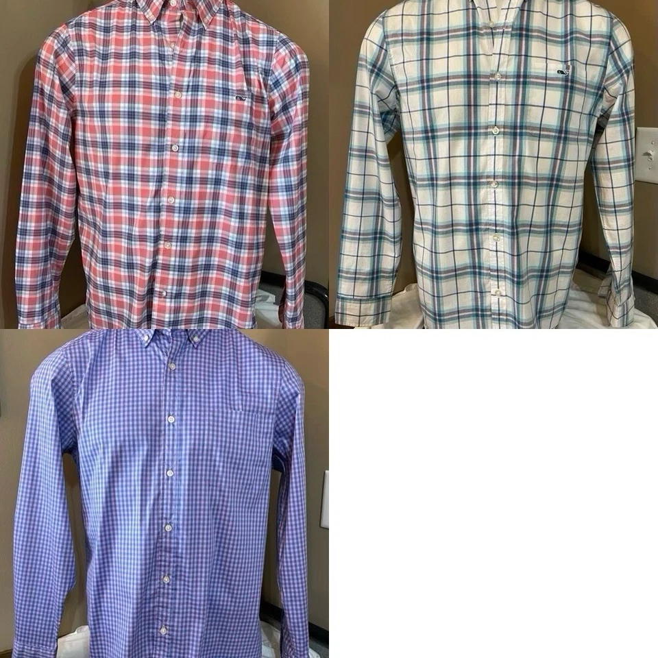Lote de 3 camisas LS a cuadros con logotipo de ballena a cuadros medianas con botones Vineyard Vines para hombre Foto 2 de 4