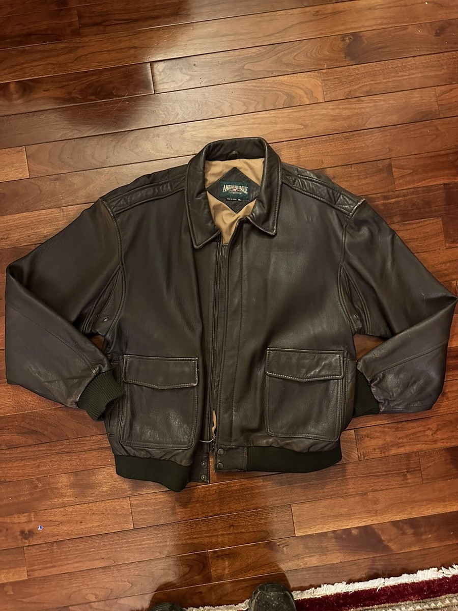 Vintage American Eagle Outfitters Brown Leather Jacket Men