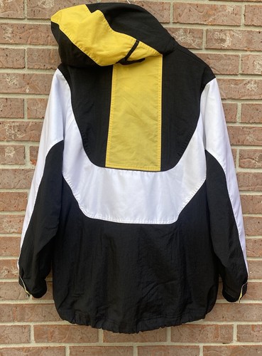 Vintage 90s Nike Center Swoosh Anorak Windbreaker Jacket Black Yellow Mens Large - Picture 2 of 7