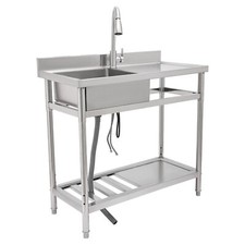 Stainless Steel Freestanding Kitchen Restaurant Sink Set with Workbench LeftBowl
