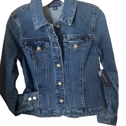 DAMEN CHARTER CLUB BLAU LYON GEWASCHEN XS DENIM GEKNÖPFTE JEANSJACKE NEU MIT ETIKETT
