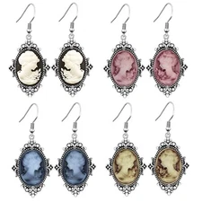 Wholesale Lot 10 Pairs Mixed Lady Queen Cameo Earrings Stainless Steel Hook