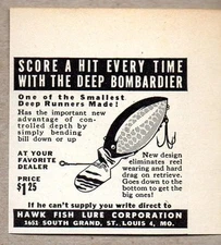 1950 Print Ad Deep Bombardier Fishing Lures Hawk Fish Lure St Louis,MO