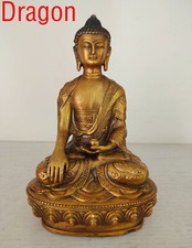 old temple Divinity Golden Bronze Buddha Sakyamuni Dragon Sculpture Statue