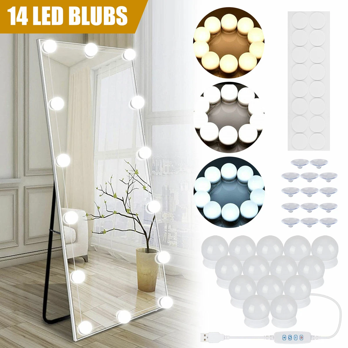 EEEkit Vanity Lights for Mirror, 10-Bulb DIY Hollywood Lighted Makeup Vanity Mirror with Dimmable Lights, Stick on LED Mirror Light Kit for Vanity Set