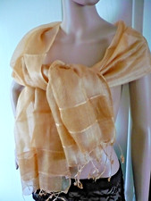 großer + breiter Rohseide Schal STOLA orange 190 x 57 cm Seide Fransen Tuch NEU