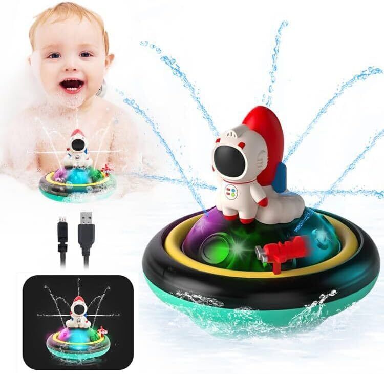 Baby Bath Toys, Rechargeable Rocket Bath Toy Sprinkler, Light Up