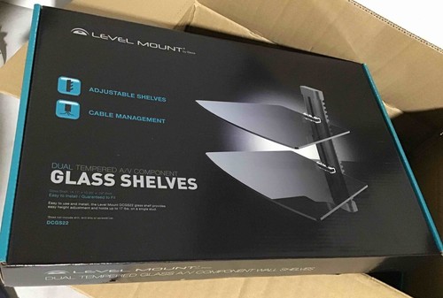 Double Glass Wall-Mount Shelf Adjustable, Black, Holds 17lbs -Level Mount DCGS22 - Picture 3 of 4