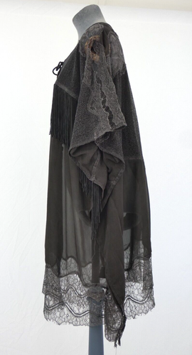 Religion Kaftan Dress Victorian Lace Chiffon Sheer Fringe Gothic Oversized S - Picture 5 of 20