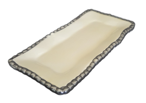 Bella Casa by Ganz Wavy Pebble Trim Trinket Dish Ceramic 6.5 x 3.25 inches - Picture 4 of 5