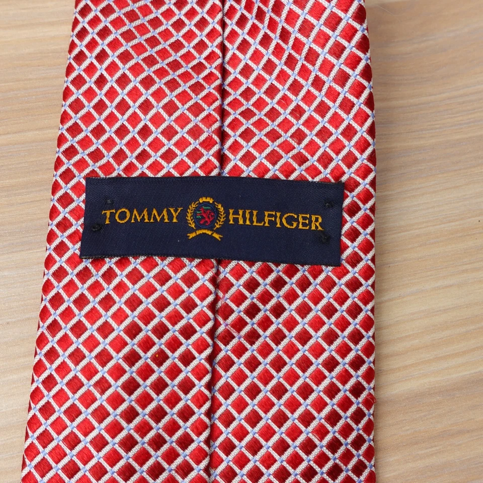 Tommy Hilfiger Corbata Cuello Para Hombre Rojo Azul Seda Básico Simple Traje Geométrico Bicolor Foto 3 de 4