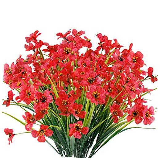 12 Bundles Artificial Flowers Outdoor UV Resistant Fake Flowers 12Bundles Red