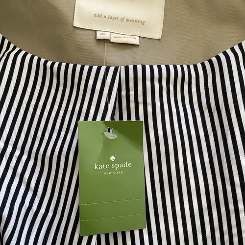 Kate Spade Natural Ruffle NWT Trench Coat Size XL Striped Lining Belted Beige - Picture 7 of 21