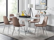 Image of GIOVANI White High Gloss and Grey Glass Dining Table & 6 Faux Leather Chairs