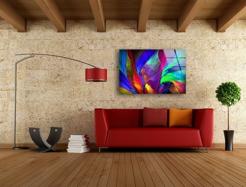 Arte de pared de vidrio abstracto de neón de lujo - Imagen 3 de 7