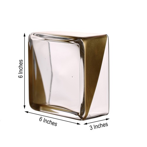 2 CLEAR with GOLD SPRAY 3" tall Glass Square Vases Home Wedding Centerpieces - Picture 3 of 6