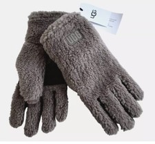 NEW Auth UGG Australia Smoke Plum FLUFF and LEATHER-Trim Men's Gloves L/XL