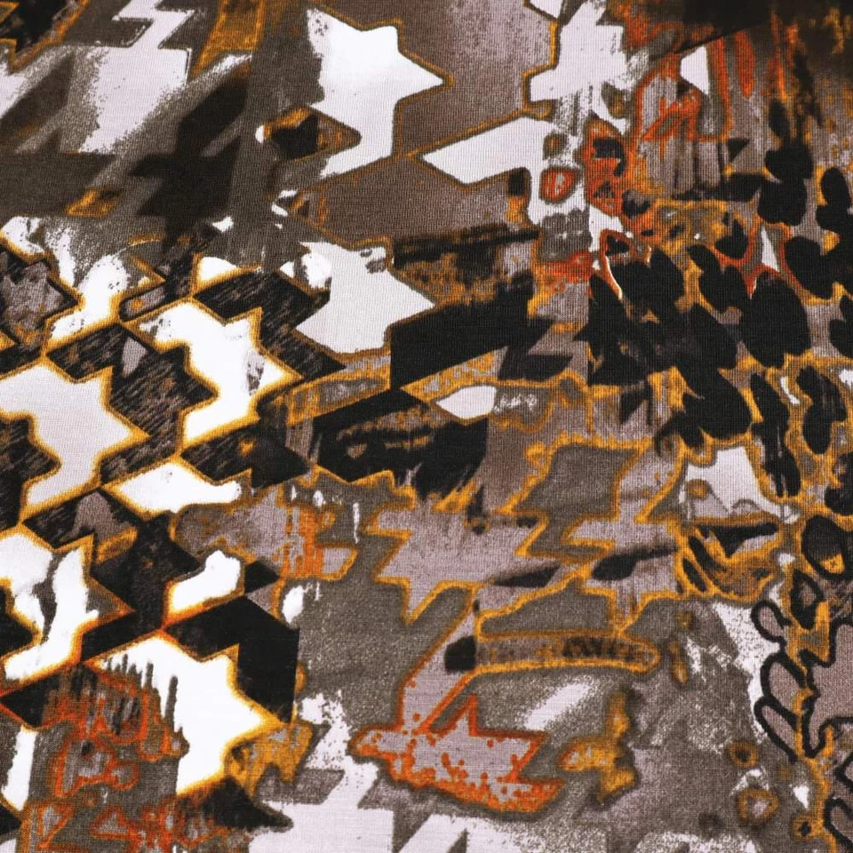 Stoff Viskose Jersey abstrakt Pepita Design braun terra wollweiß ocker bunt - Bild 2 von 4