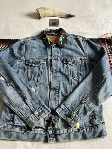 Levi’s Trucker Jacket M Type 3 Rockabilly Hawaiian Hula Aloha Denim 2017 RARE - Picture 10 of 22