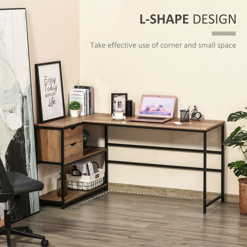 L-Shaped Home Office Writing Desk Computer Table with Storage Shelf Workstation - Picture 5 of 11