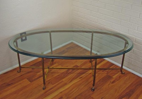 Italian Neo-Classical Regency Hoof Footed Oval Brass & Glass Cocktail Table - Picture 4 of 12