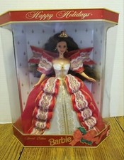 Mattel Happy Holidays 1997 Barbie Doll Brunette Red Dress