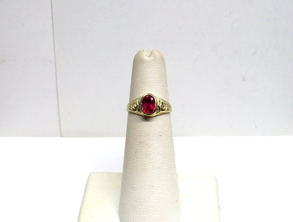 ANILLO Sello L@@K Vintage Oro Amarillo 14K Rubí Talla 4.25 Meñique o Colgante Foto 3 de 4