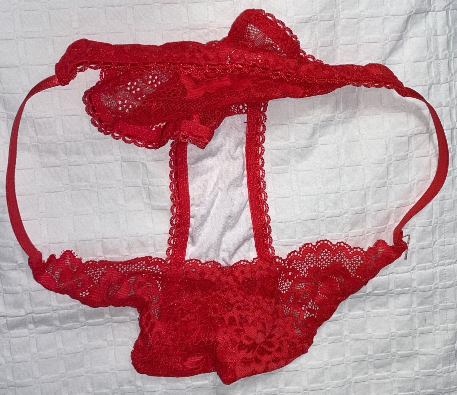 Vintage Red Silky Lace String Bikini Sissy Panties Wo… Gem