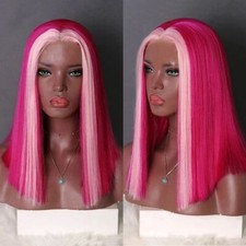 16in Straight Rose Red White Lace Front Synthetic Heat Safe Wig Party 