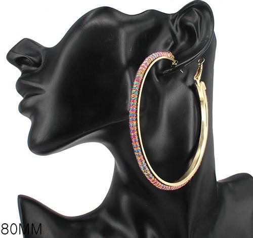 Pendientes de aro de hilo de tela multicolor de 80 mm - Imagen 1 de 1